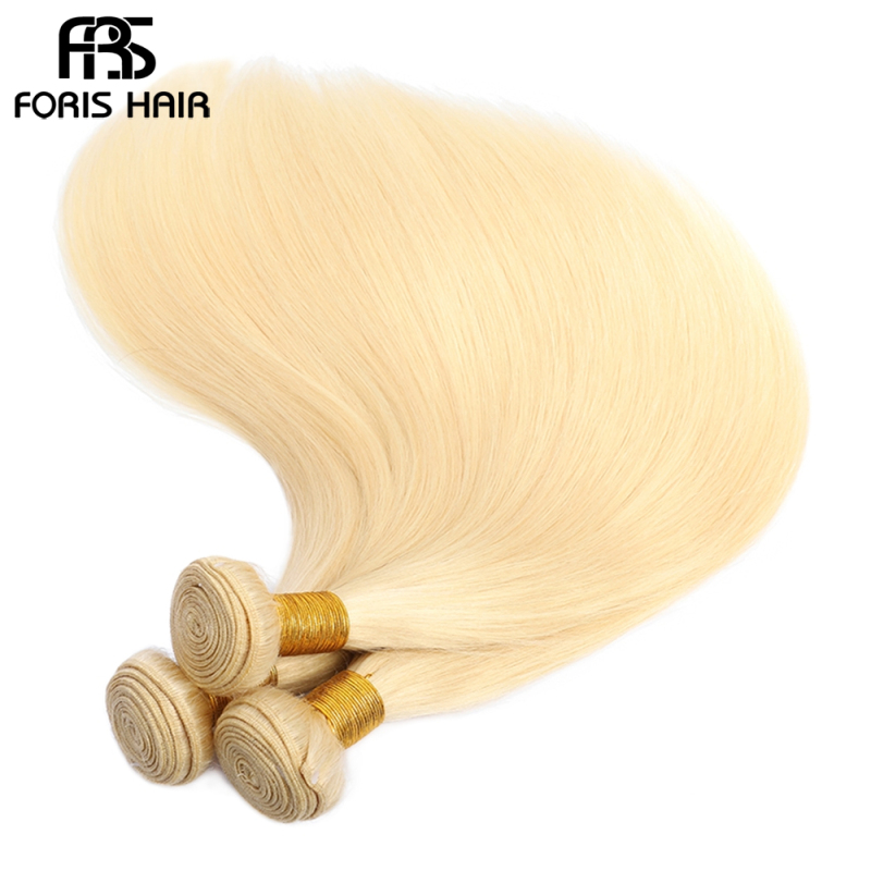 FORIS HAIR 613 Blonde Color Brazilian Straight Virgin Human Hair Extensions 3 Bundles