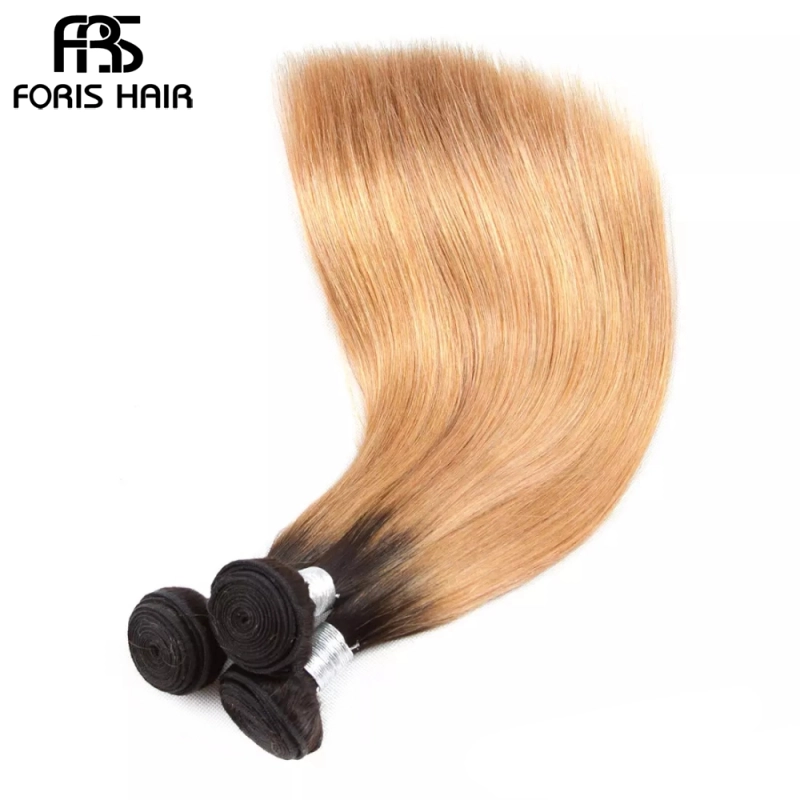 FORIS HAIR Ombre Color T1B/27 Brazilian Straight Human Hair Extensions 4 Bundles