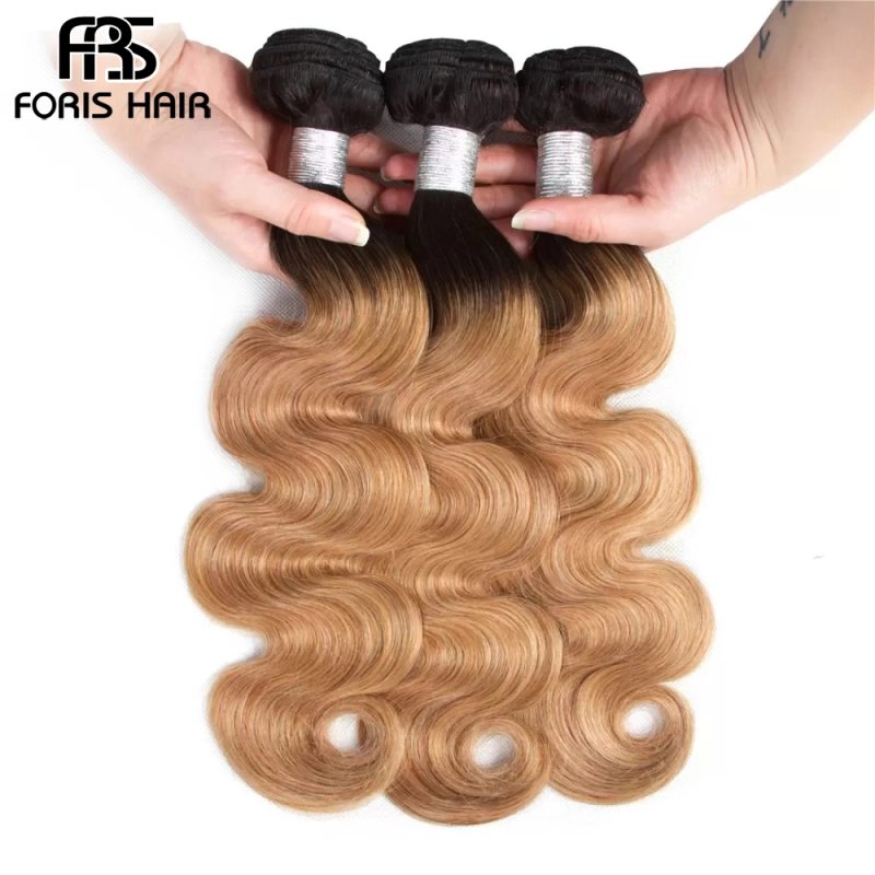 FORIS HAIR Ombre Color T1B/27 Brazilian Body Wave Human Hair Extensions 4 Bundles