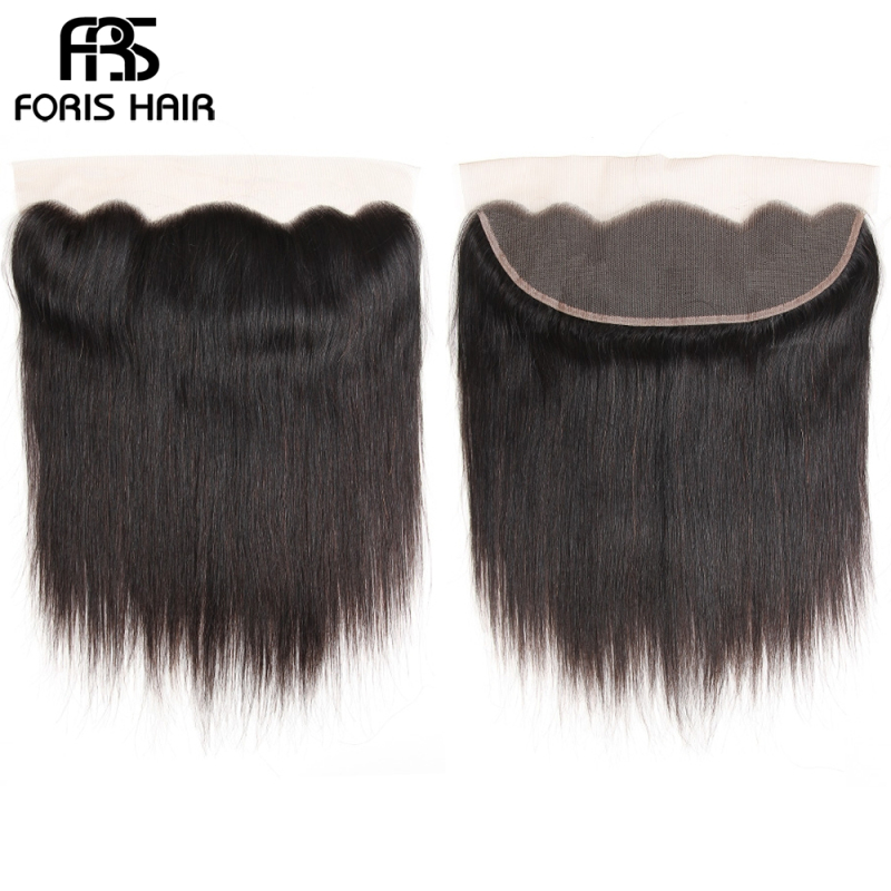 FORIS HAIR Brazilian Straight Virgin Hair 3 Bundles With Lace Frontal Closure Natural Color