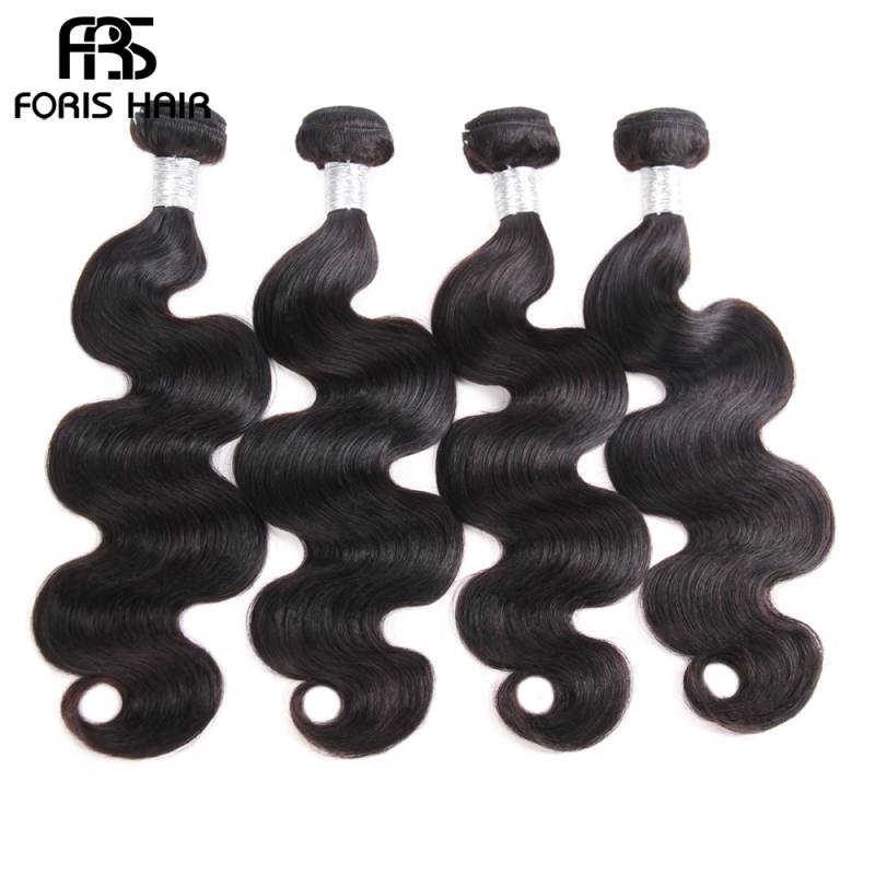 FORIS HAIR Brazilian Body Wave Virgin Hair 4 Bundles With Lace Frontal Closure Natural Color