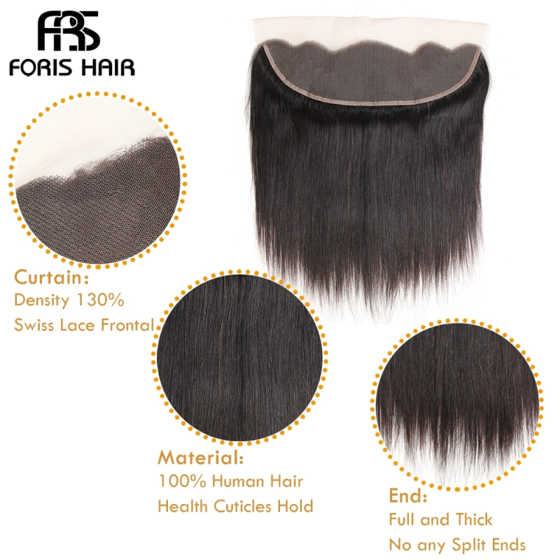 FORIS HAIR 13x4 Transparent Lace Frontal Closure Straight Virgin Human Hair Natural Color