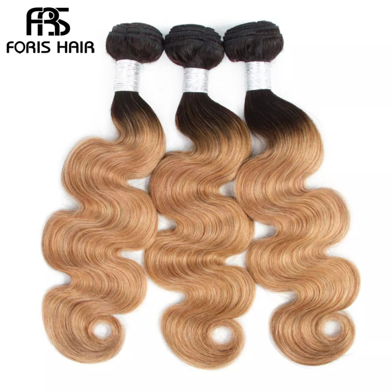 FORIS HAIR Ombre Color T1B/27 Brazilian Body Wave Human Hair Extensions 3 Bundles