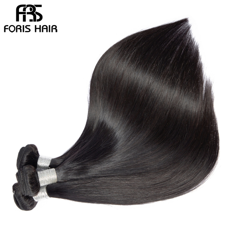 FORIS HAIR Brazilian Straight Virgin Hair 3 Bundles With Lace Frontal Closure Natural Color