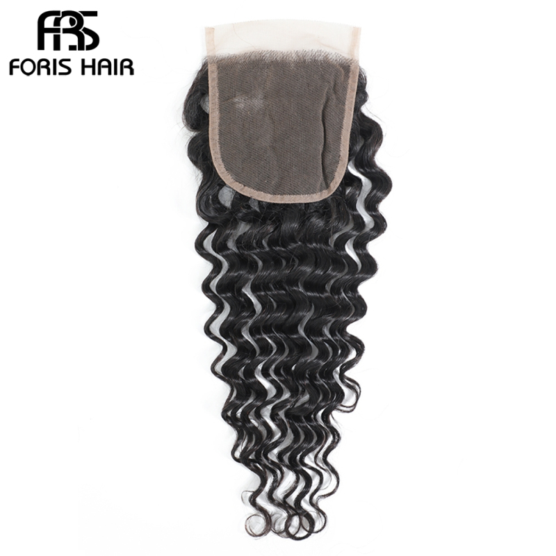 FORIS HAIR 4x4 Lace Closure Deep Wave Virgin Human Hair Natural Color