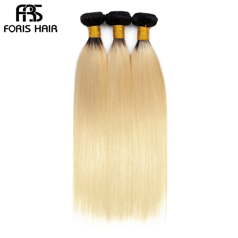 FORIS HAIR Ombre Color T1B/613 Brazilian Straight Virgin Human Hair Extensions 4 Bundles
