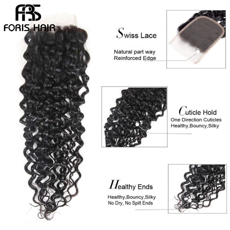 FORIS HAIR 4x4 Lace Closure Water Wave Virgin Human Hair Natural Color