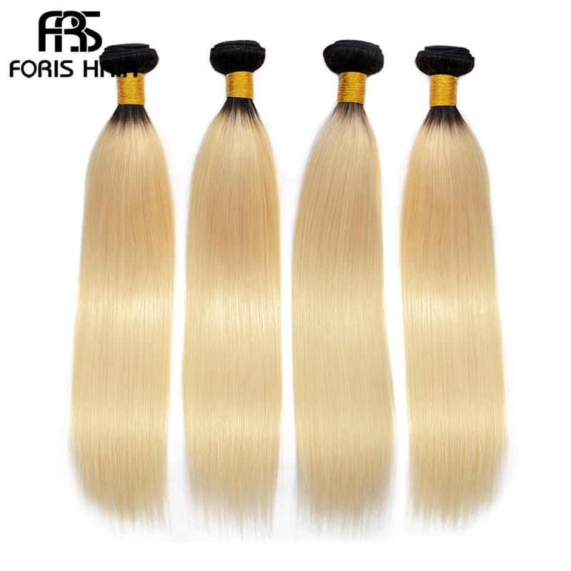 FORIS HAIR Ombre Color T1B/613 Brazilian Straight Virgin Human Hair Extensions 4 Bundles