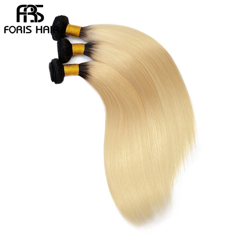 FORIS HAIR Ombre Color T1B/613 Brazilian Straight Virgin Human Hair Extensions 4 Bundles