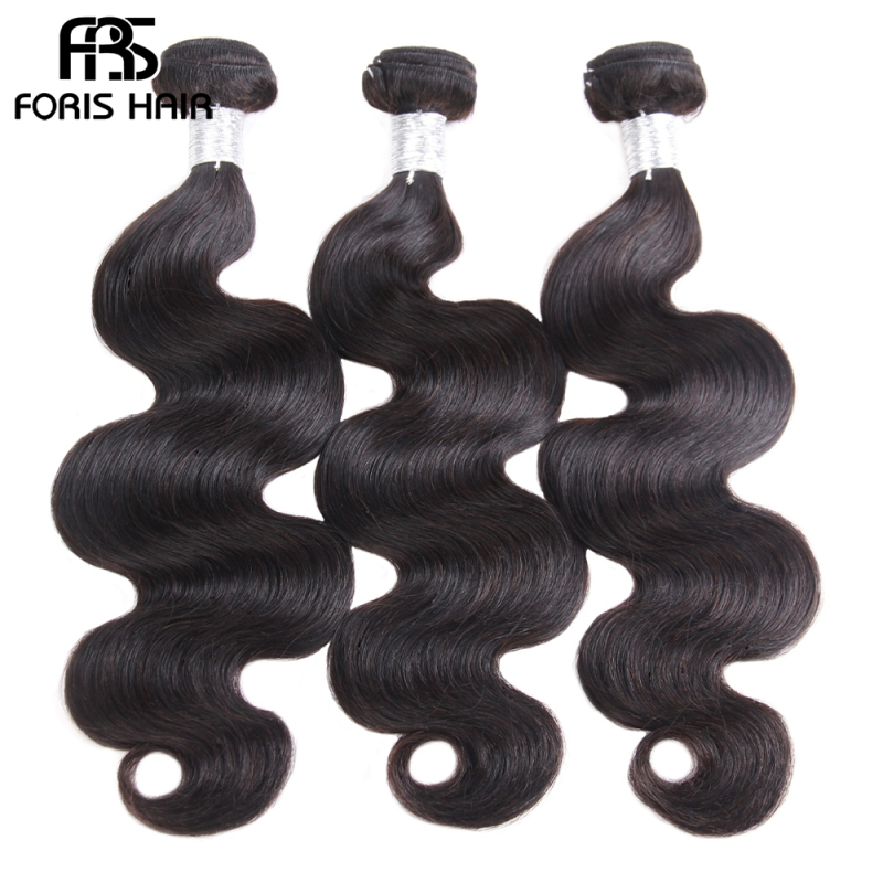 FORIS HAIR Brazilian Body Wave Virgin Hair 3 Bundles With Lace Frontal Closure Natural Color