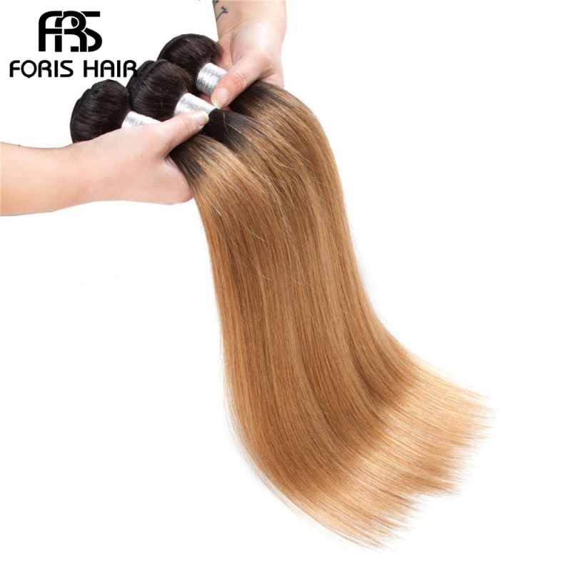 FORIS HAIR Ombre Color T1B/27 Brazilian Straight Human Hair Extensions 3 Bundles