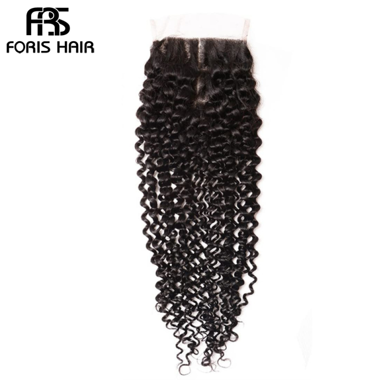 FORIS HAIR 4x4 Lace Closure Kinky Curly Virgin Human Hair Natural Color