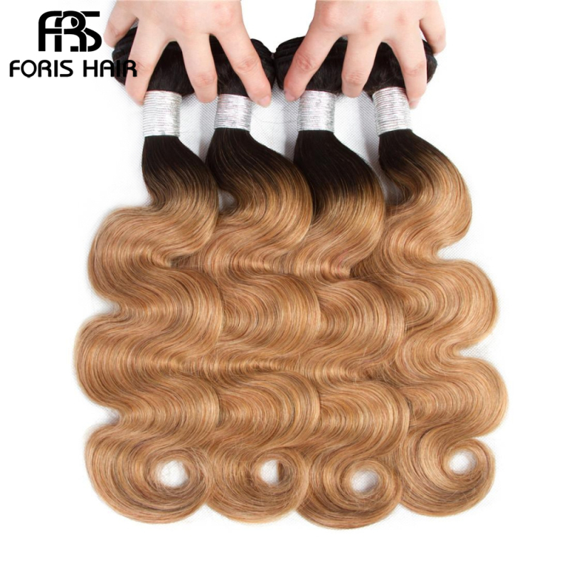 FORIS HAIR Ombre Color T1B/27 Brazilian Body Wave Human Hair Extensions 3 Bundles