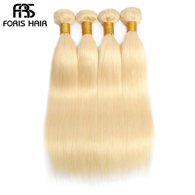 FORIS HAIR Blonde 613 Color Brazilian Straight Virgin Human Hair Extensions 4 Bundles