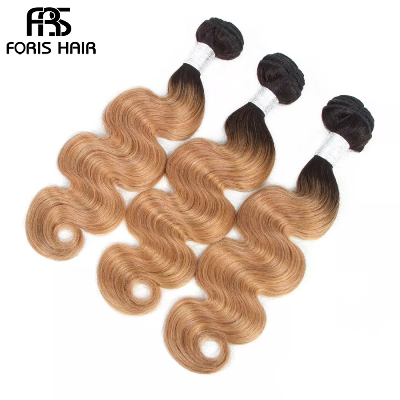 FORIS HAIR Ombre Color T1B/27 Brazilian Body Wave Human Hair Extensions 3 Bundles