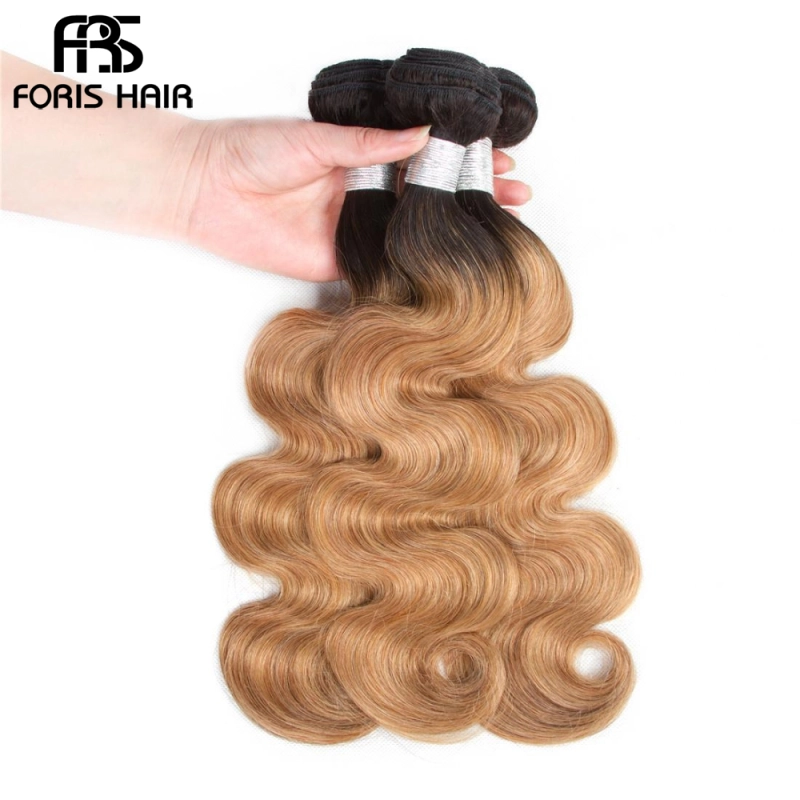 FORIS HAIR Ombre Color T1B/27 Brazilian Body Wave Human Hair Extensions 4 Bundles