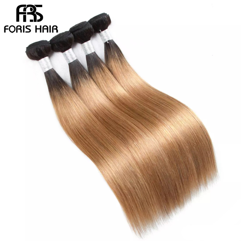 FORIS HAIR Ombre Color T1B/27 Brazilian Straight Human Hair Extensions 4 Bundles