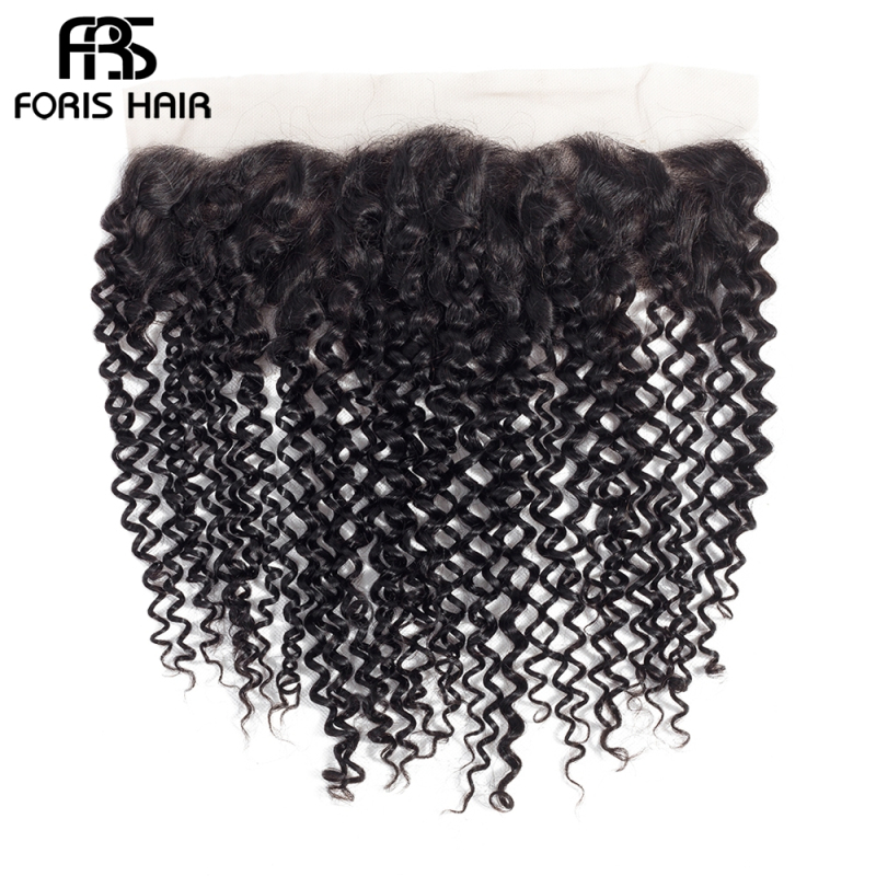 FORIS HAIR 13x4 Transparent Lace Frontal Closure Kinky Curly Virgin Human Hair Natural Color