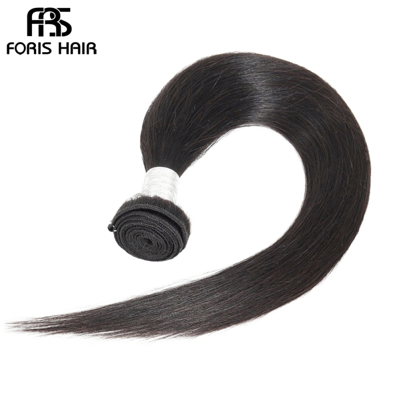 FORIS HAIR Brazilian Straight Virgin Hair 3 Bundles With Lace Closure  Natural Color