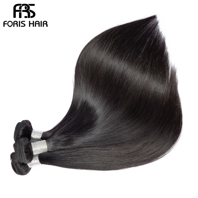 FORIS HAIR Brazilian Straight Virgin Hair 3 Bundles With Lace Closure  Natural Color