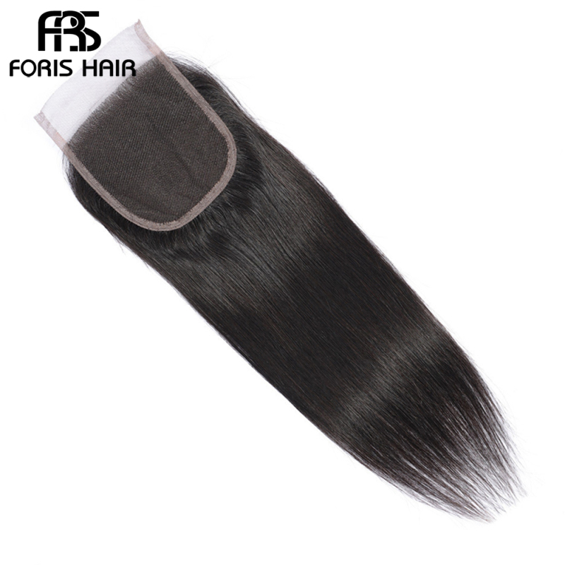 FORIS HAIR Brazilian Straight Virgin Hair 3 Bundles With Lace Closure  Natural Color