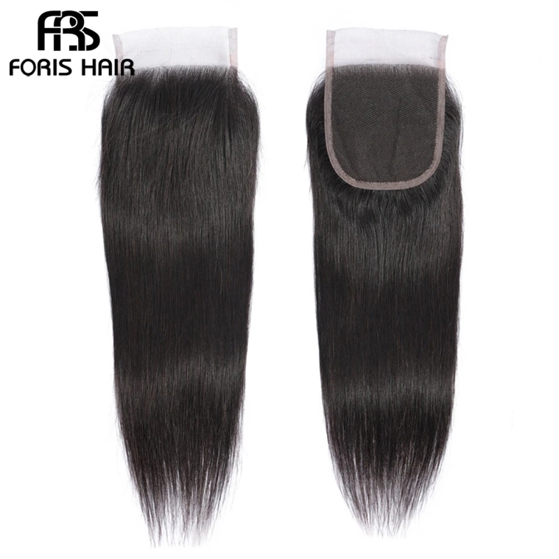 FORIS HAIR Brazilian Straight Virgin Hair 3 Bundles With Lace Closure  Natural Color