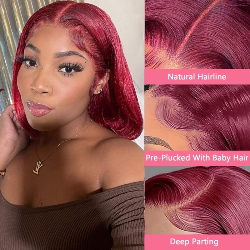 FORIS HAIR Pink HD Transparent Straight Virgin Human Hair 180% Density Short Bob Lace Wig