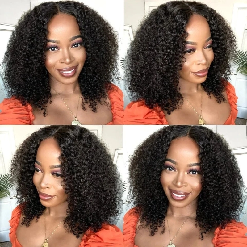 FORIS HAIR HD Transparent Kinky Curly Virgin Human Hair 180% Density Short Bob Lace Wig