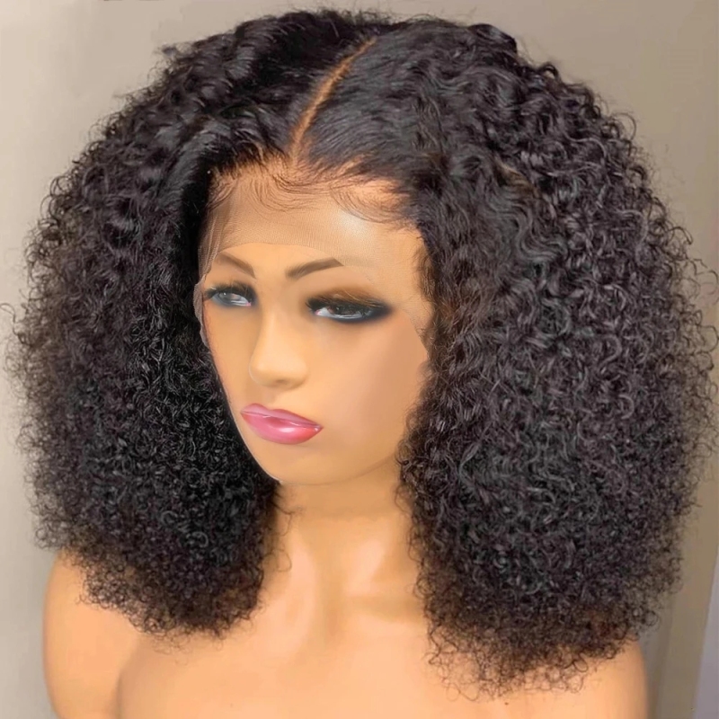 FORIS HAIR HD Transparent Kinky Curly Virgin Human Hair 180% Density Short Bob Lace Wig