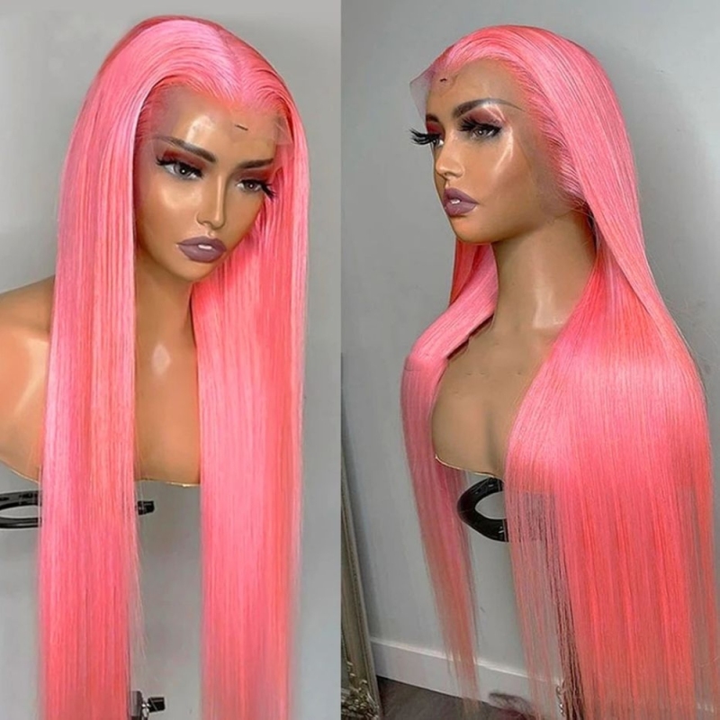 FORIS HAIR Pink 13X4 Transparent Lace Front Wig Brazilian Straight Virgin Human Hair