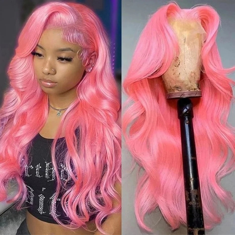 FORIS HAIR Pink 13X4 Transparent Lace Front Wig Brazilian Body Wave Virgin Human Hair