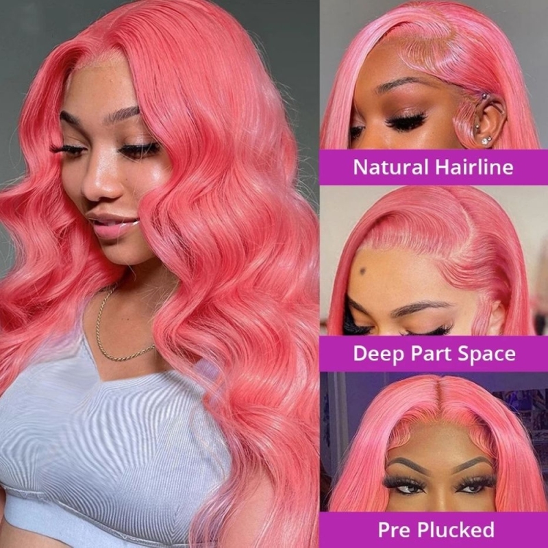 FORIS HAIR Pink 13X4 Transparent Lace Front Wig Brazilian Body Wave Virgin Human Hair