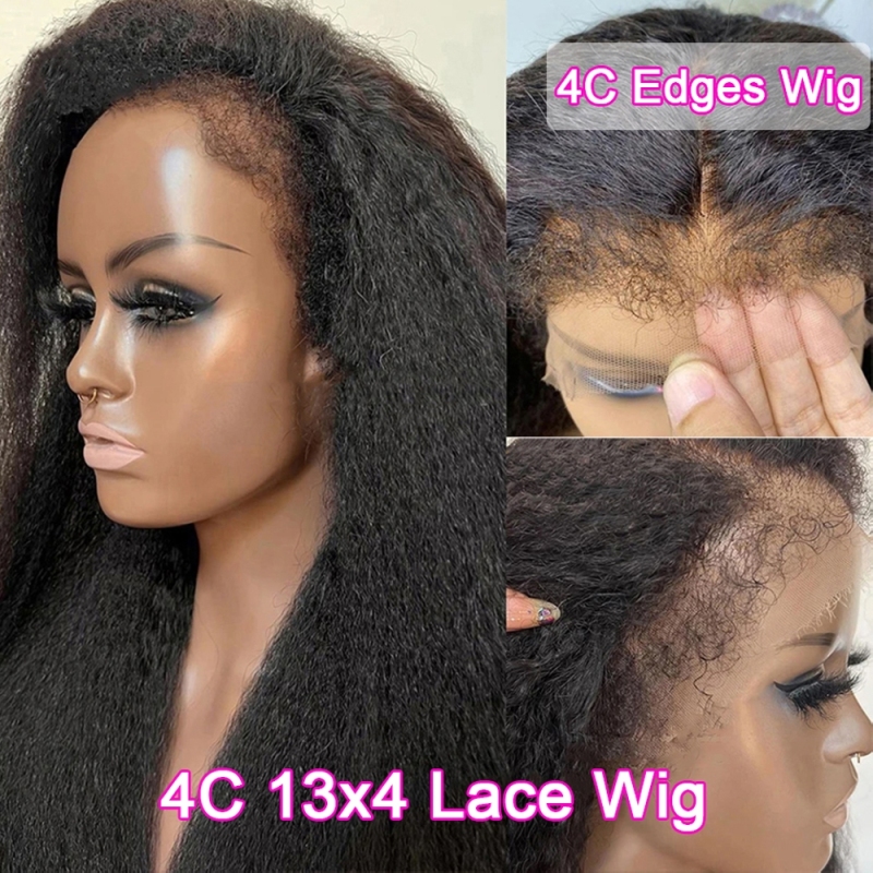 FORIS HAIR 4C Hairline Edge Pre Plucked HD Lace Kinky Straight Virgin Human Hair Wig