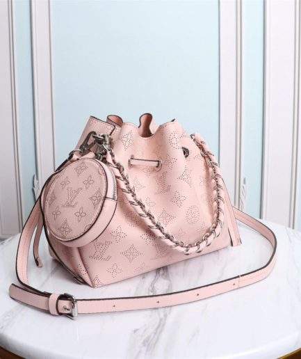 Louis Vuitton Bella Bucket & Drawstring Bag Leather Monogram Mahina  magnolia