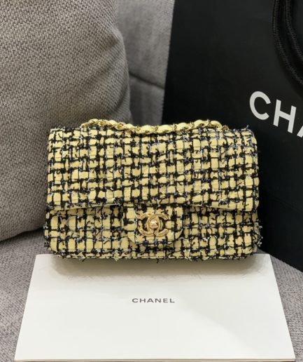 Chanel Mini Yellow Tweed Flap Bag For Women 20cm/7.5in