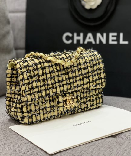 Chanel Mini Yellow Tweed Flap Bag For Women 20cm/7.5in