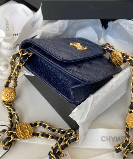 Chanel Clutch With Chain Gold Hardware Grained Shinny Navy Blue For Women, Women’s Handbags, Shoulder Bags 4.7in/12cm AP2857