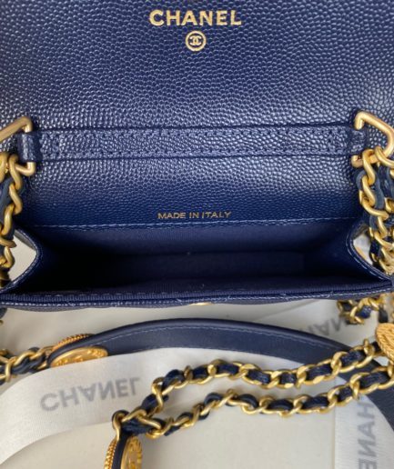 Chanel Clutch With Chain Gold Hardware Grained Shinny Navy Blue For Women, Women’s Handbags, Shoulder Bags 4.7in/12cm AP2857