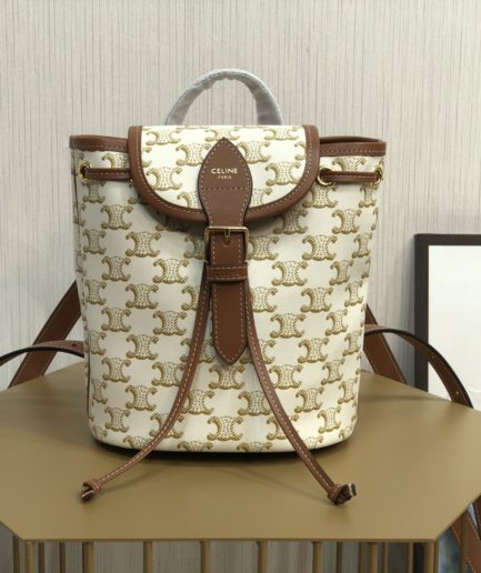 Celine Mini Backpack Folco In Triomphe Canvas White For Women 7in/20cm