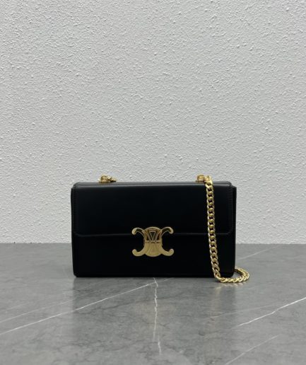 Celine Chain Box Triomphe Bag Black For Women 9in/22cm