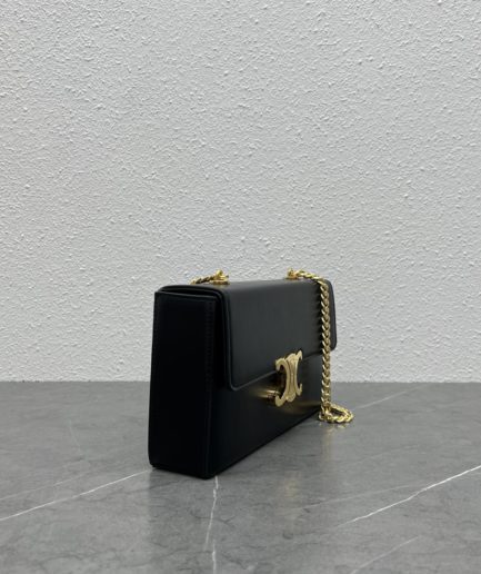 Celine Chain Box Triomphe Bag Black For Women 9in/22cm