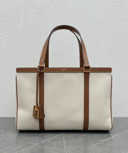 Celine Medium Cabas 16 In Textile Natural / Tan For Women 16in/40cm