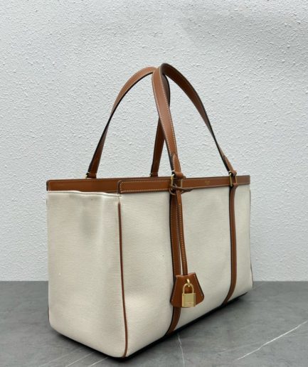 Celine Medium Cabas 16 In Textile Natural / Tan For Women 16in/40cm