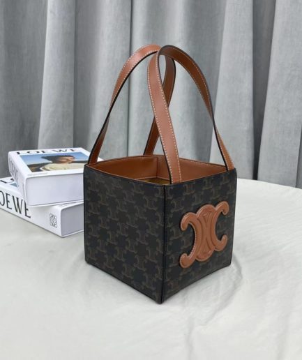 Celine Cuir Triopé Canvas Cube Bag Triumph Tan For Women 6in/15cm