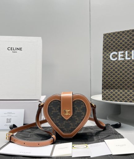 Celine Heart Tambour In Triomphe Canvas Tan For Women 6in/15cm