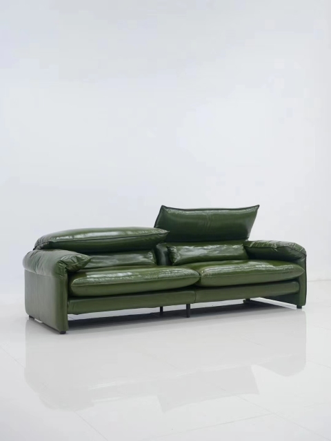 Mid century full leather Three seat sofa