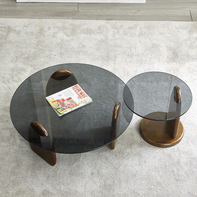 Gray round coffee table set