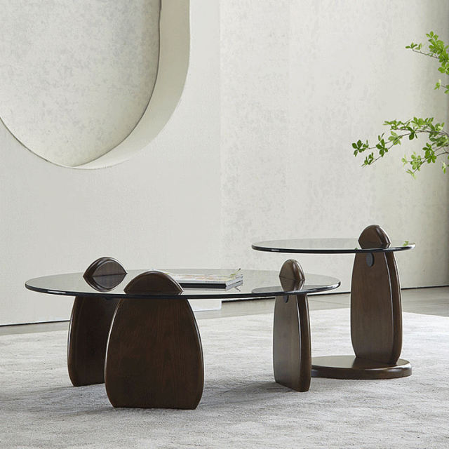 Gray round coffee table set