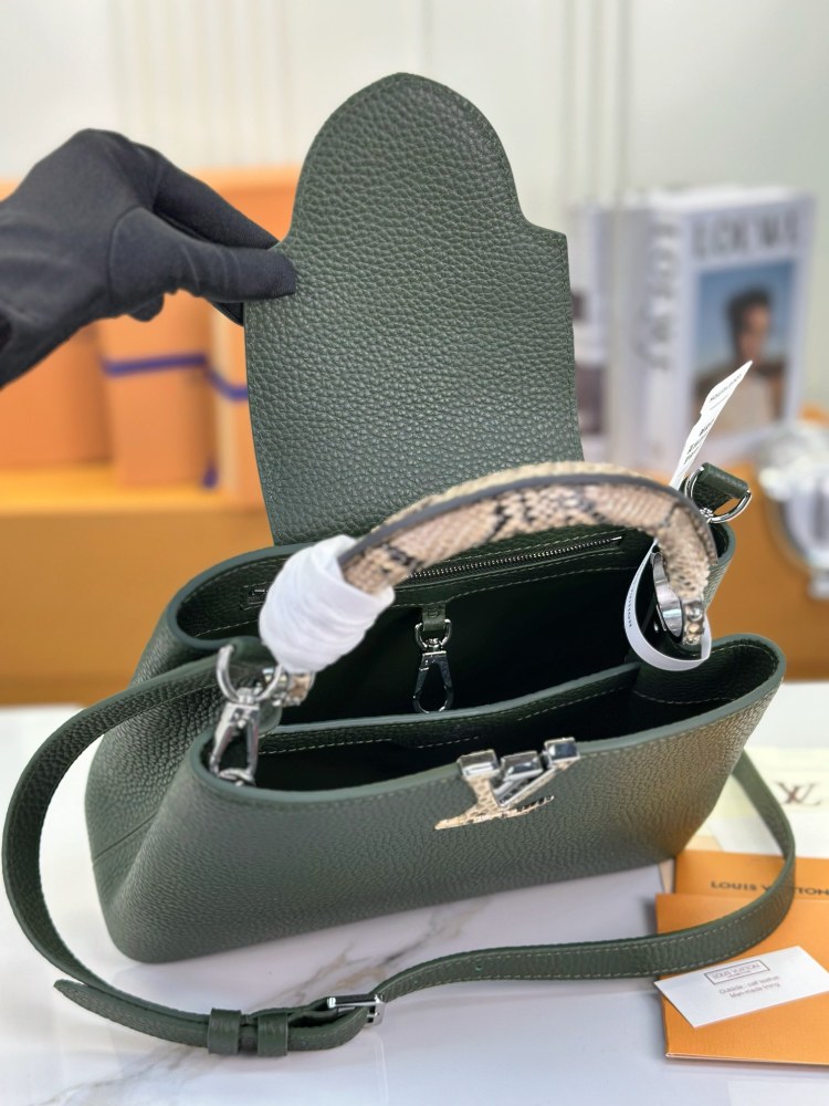 LV Capucines BB M93799 Python Handle Dark green
