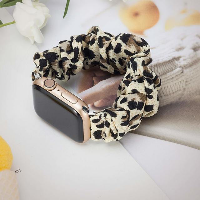 Scruchie Elastic Loop Bands Compatible with Apple Watch Ultra 49MM 45MM 44MM 42MM 41M 40MM 38MM, Soft Pattern iWatch Series 8/7/6/5/4/3/2/1 Replacement Stretchy Straps Women Leopard Pink
